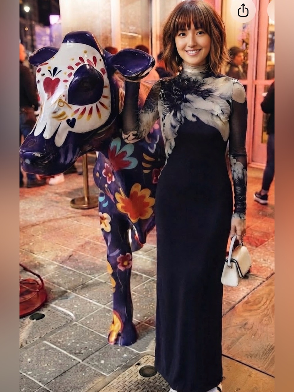 Commense Navy & Ivory Floral Long-Sleeve Bodycon Dress